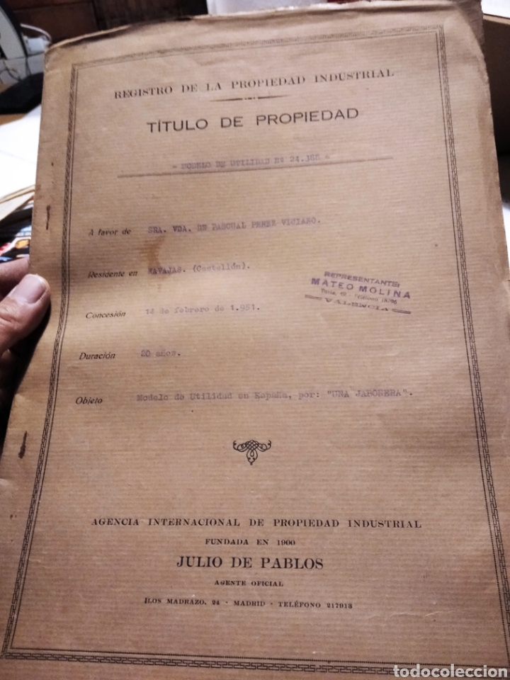 Lettere commerciali: Registro de la propiedad industrial, jabonera Navajas Castell&oacute;n 1951