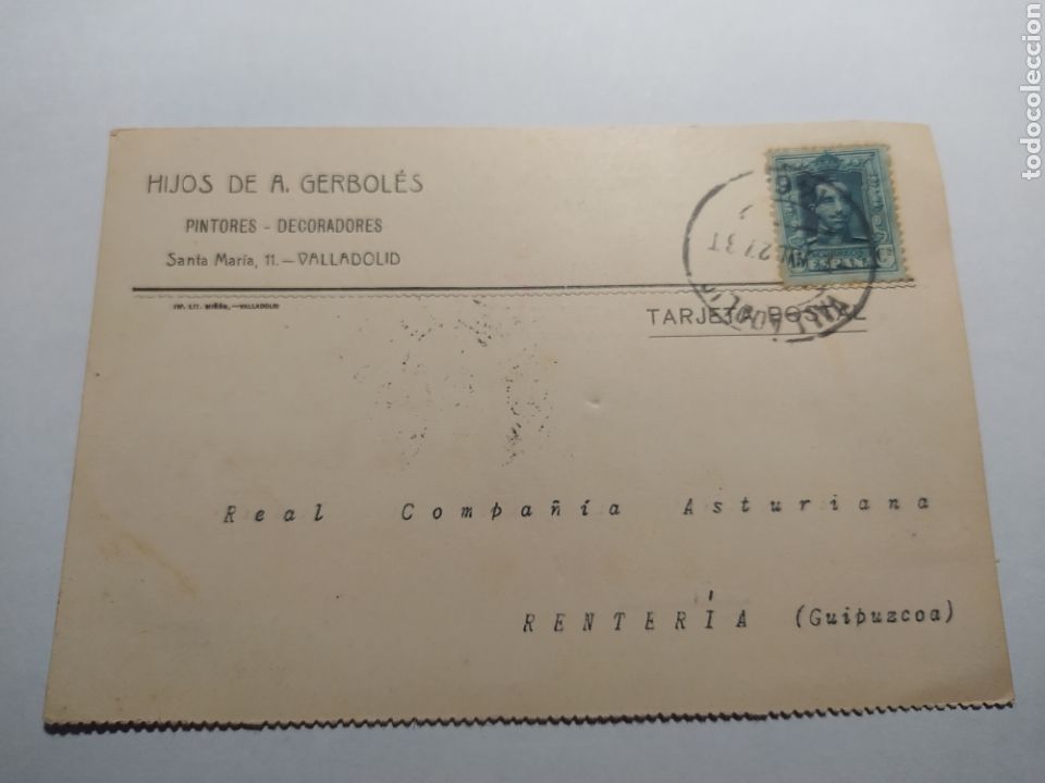Lettere commerciali: CARTA COMERCIAL CIRCULADA. A&Ntilde;O 1927. HIJOS DE A. GERBOL&Eacute;S. PINTORES DECORADORES. VALLADOLID