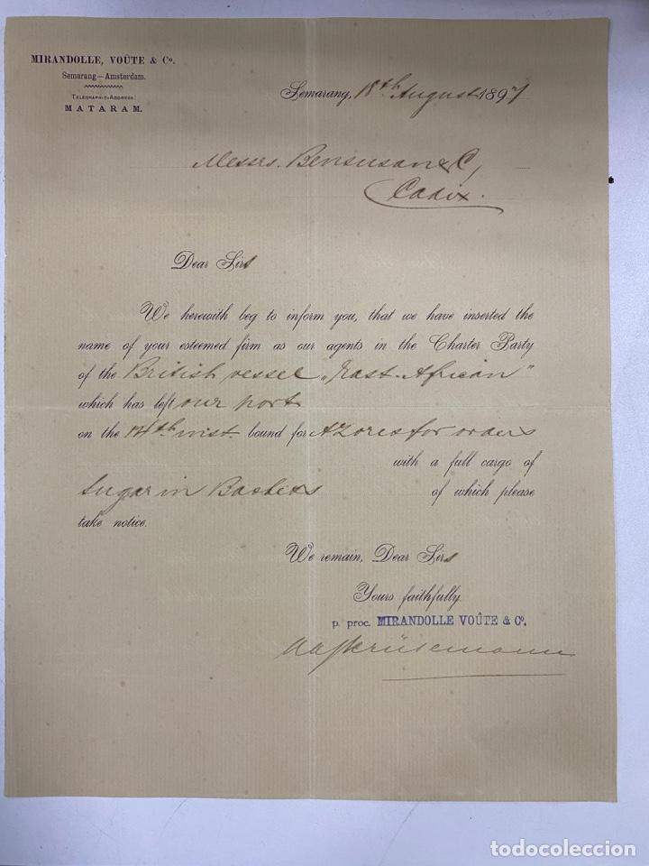 Lettere commerciali: CARTA COMERCIAL. MIRANDOLLE, VOUTE & C&ordm;. SEMARANG-INDONESIA, 1897. VER FOTOS