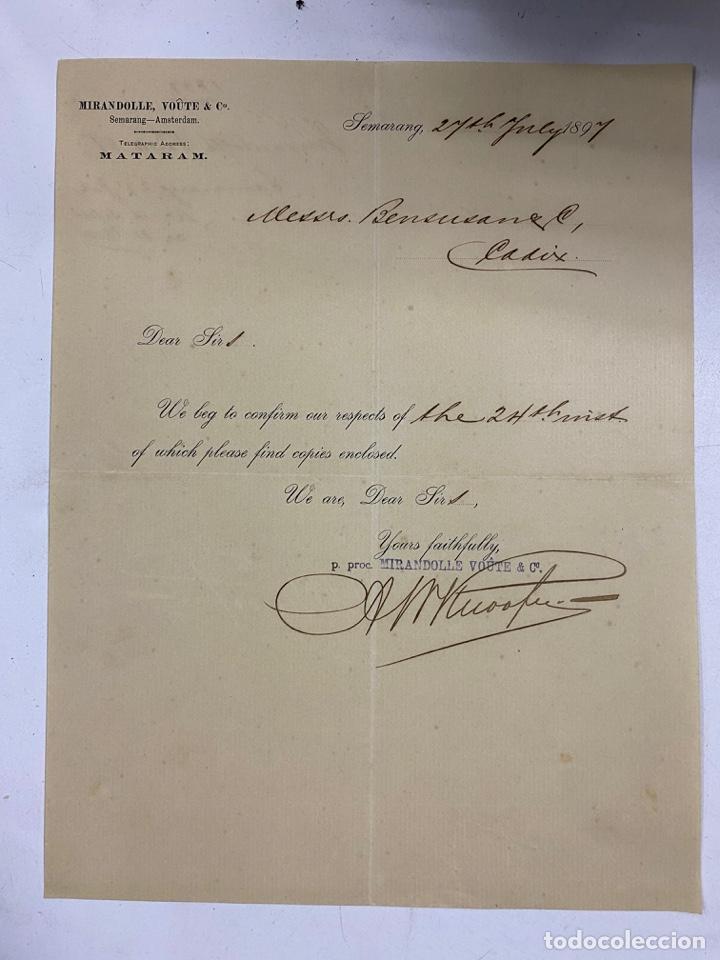 Lettere commerciali: CARTA COMERCIAL. MIRANDOLLE, VOUTE & C&ordm;. SEMARANG-INDONESIA, 1897. VER FOTOS