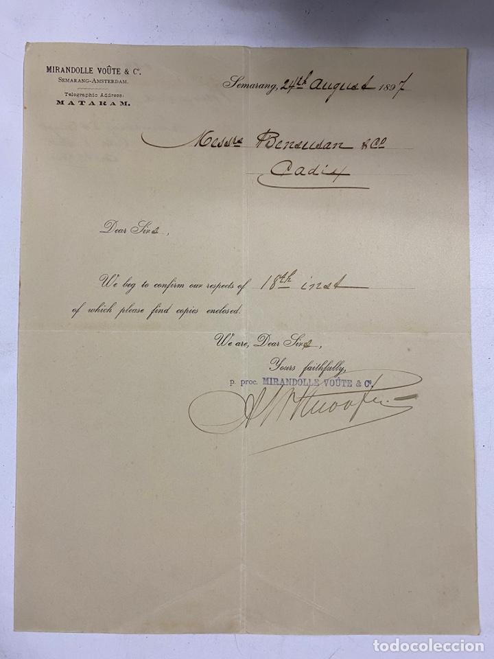 Lettere commerciali: CARTA COMERCIAL. MIRANDOLLE, VOUTE & C&ordm;. SEMARANG-INDONESIA, 1897. VER FOTOS