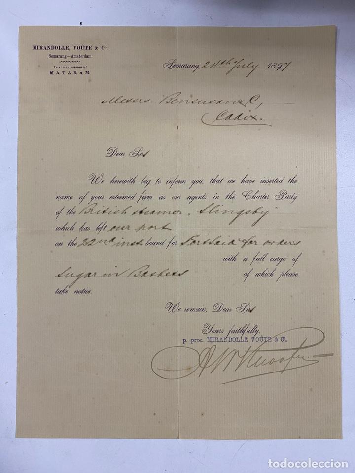 Lettere commerciali: CARTA COMERCIAL. MIRANDOLLE, VOUTE & C&ordm;. SEMARANG-INDONESIA, 1897. VER FOTOS