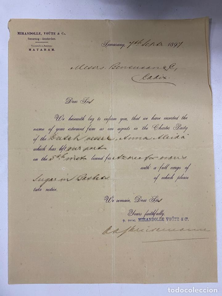 Lettere commerciali: CARTA COMERCIAL. MIRANDOLLE, VOUTE & C&ordm;. SEMARANG-INDONESIA, 1897. VER FOTOS