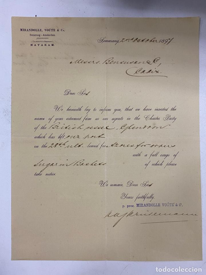 Lettere commerciali: CARTA COMERCIAL. MIRANDOLLE, VOUTE & C&ordm;. SEMARANG-INDONESIA, 1897. VER FOTOS
