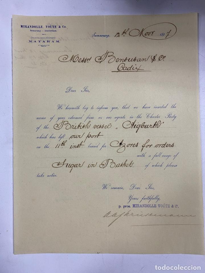 Lettere commerciali: CARTA COMERCIAL. MIRANDOLLE, VOUTE & C&ordm;. SEMARANG-INDONESIA, 1897. VER FOTOS