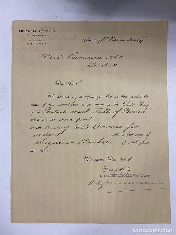 Lettere commerciali: CARTA COMERCIAL. MIRANDOLLE, VOUTE & C&ordm;. SEMARANG-INDONESIA, 1897. VER FOTOS