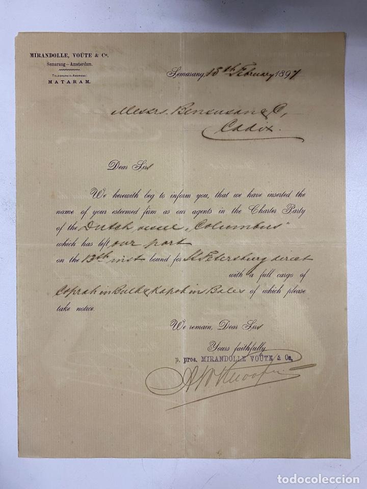 Lettere commerciali: CARTA COMERCIAL. MIRANDOLLE, VOUTE & C&ordm;. SEMARANG-INDONESIA, 1897. VER FOTOS
