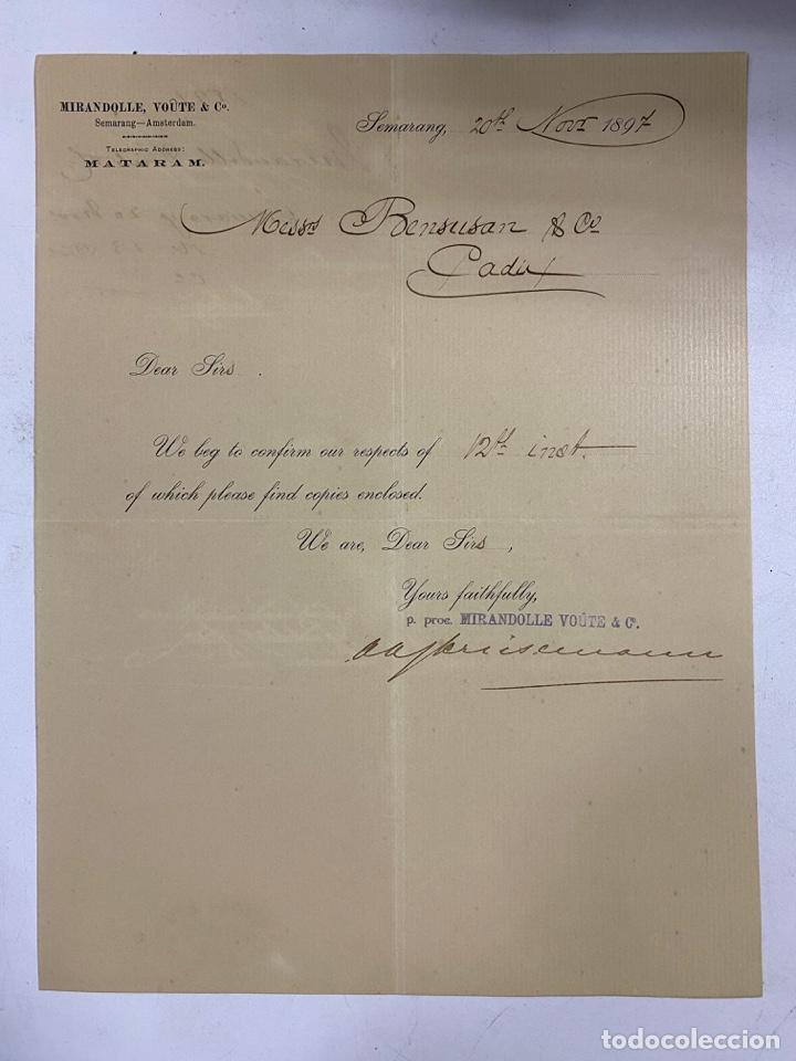 Lettere commerciali: CARTA COMERCIAL. MIRANDOLLE, VOUTE & C&ordm;. SEMARANG-INDONESIA, 1897. VER FOTOS