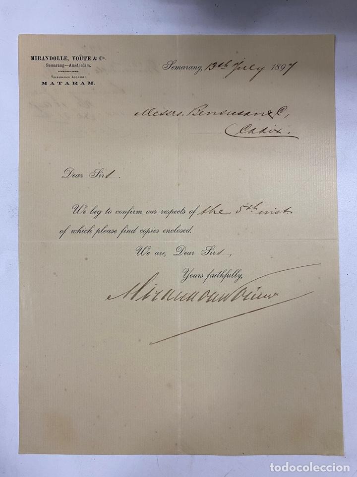Lettere commerciali: CARTA COMERCIAL. MIRANDOLLE, VOUTE & C&ordm;. SEMARANG-INDONESIA, 1897. VER FOTOS