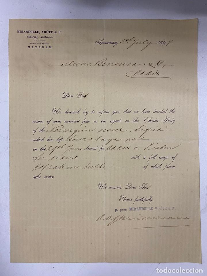 Lettere commerciali: CARTA COMERCIAL. MIRANDOLLE, VOUTE & C&ordm;. SEMARANG-INDONESIA, 1897. VER FOTOS