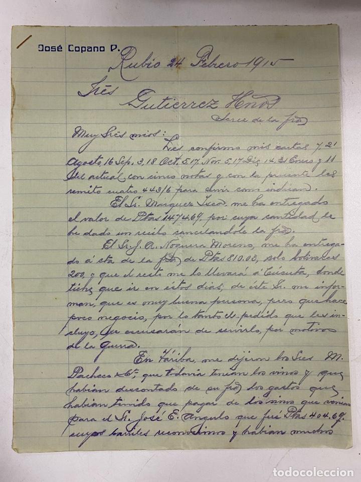 Lettere commerciali: CARTA COMERCIAL. JOSE COPANO P. RUBIO-VENEZUELA. DIRIGIDA A GUTIERREZ HNOS. JEREZ. 1915