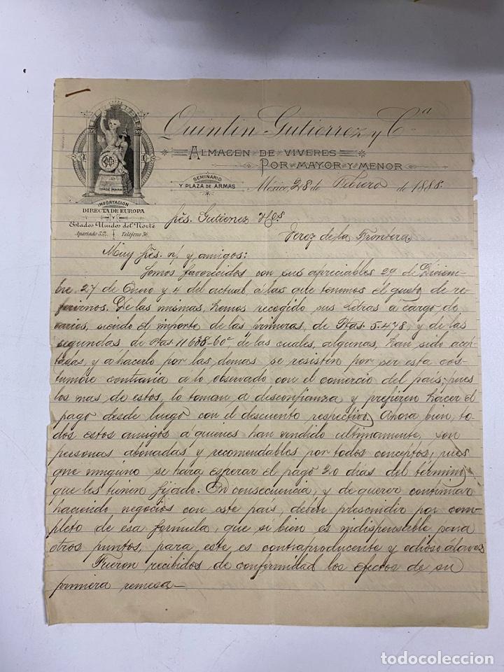 Lettere commerciali: CARTA COMERCIAL. QUINTIN GUTIERREZ Y C&ordf;. MEXICO, 1888. DIRIGIDA A GUTIERREZ HNOS., JEREZ.
