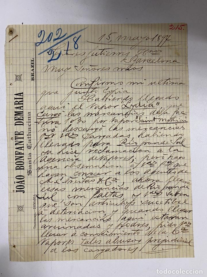 Lettere commerciali: CARTA COMERCIAL. JOAO BONFANTE DEMARIA. SAN CATHARINA-BRASIL, 1897. PARA GUTIERREZ HNOS. BARCELONA