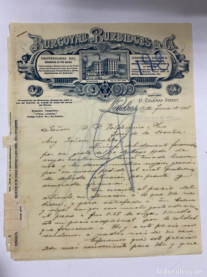 Lettere commerciali: CARTA COMERCIAL. BURGOYNE BURBIDGES & C&ordf;. LONDRES, 1905. PARA A.R. VALDESPINO. JEREZ