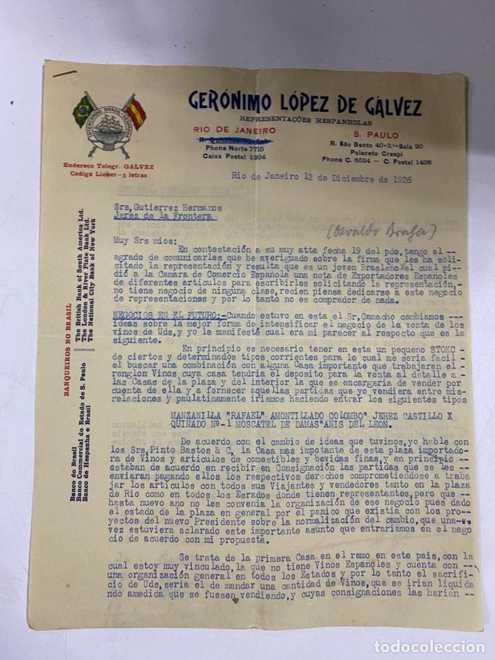 Lettere commerciali: CARTA COMERCIAL. GERONIMO LOPEZ DE CALVEZ. RIO DE JANEIRO- BRASIL, 1926. PARA GUTIERREZ HNOS. JEREZ