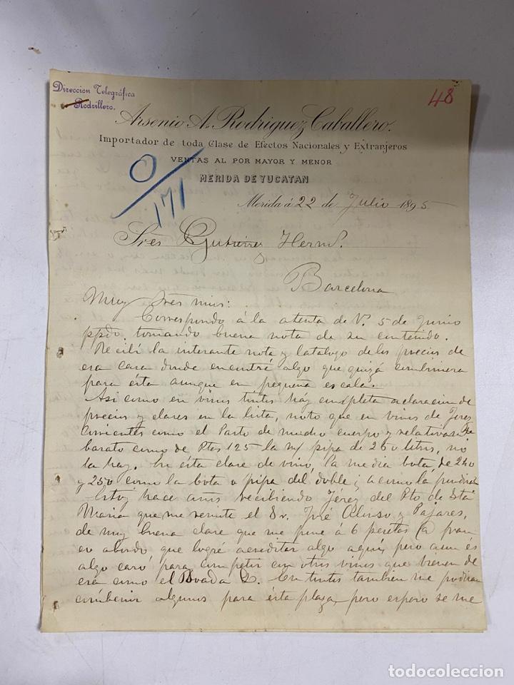 Lettere commerciali: CARTA COMERCIAL. ARSENIO A. RODRIGUEZ CABALLERO. MERIDA-MEXICO, 1895. PARA GUTIERREZ HNOS. BARCELONA