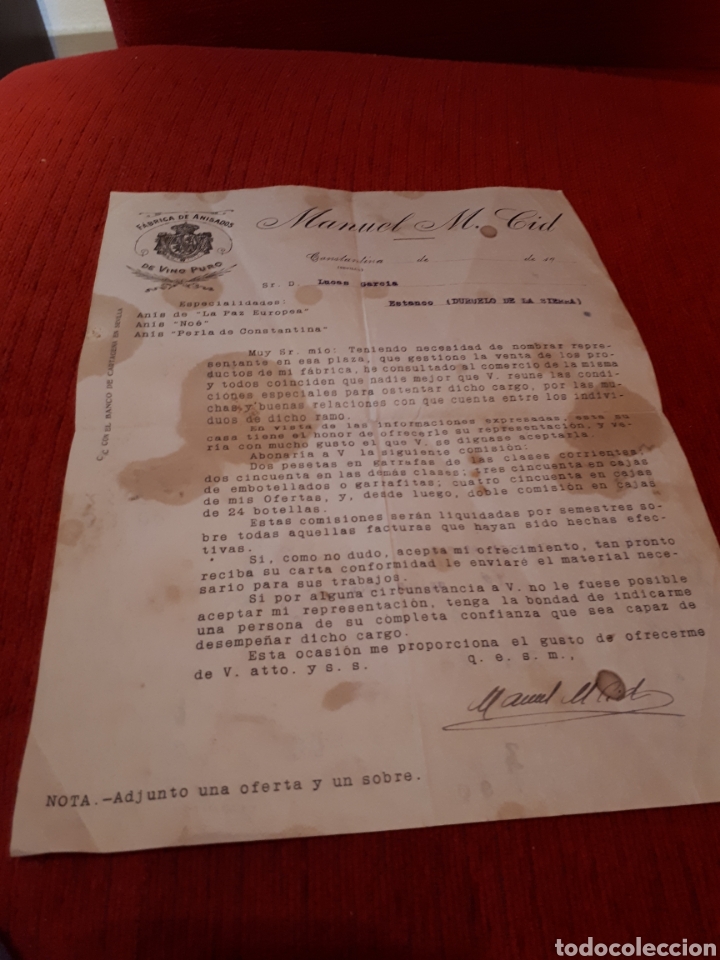 Lettere commerciali: Carta Manuel M Cid. Fabrica anisados en Constantina Sevilla