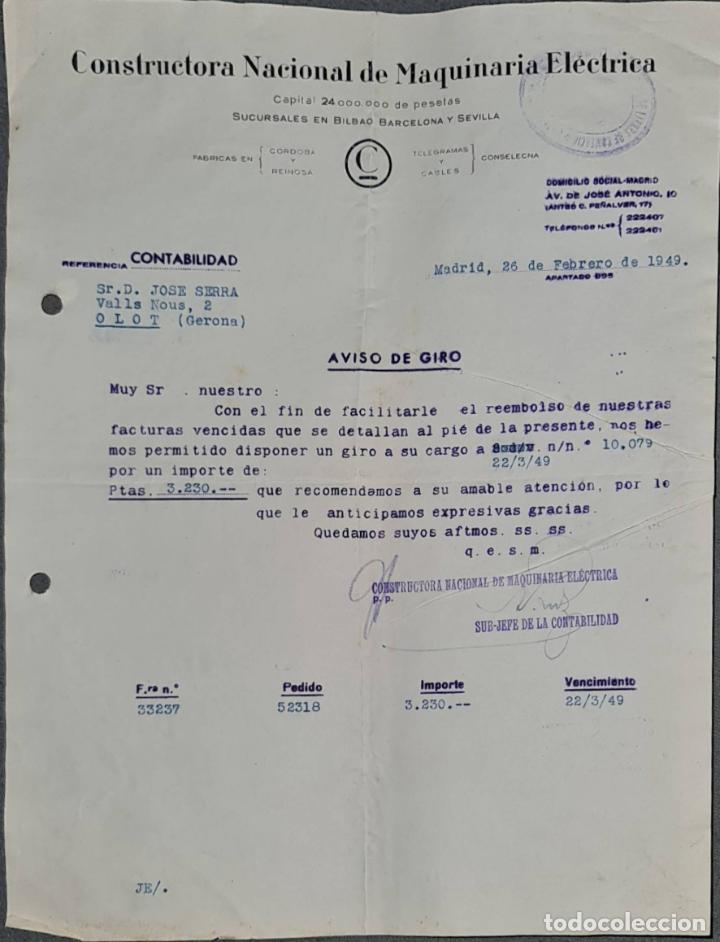 Lettere commerciali: Carta comercial. Constructora Nacional de Maquinaria El&eacute;ctrica. Madrid. Espa&ntilde;a 1949