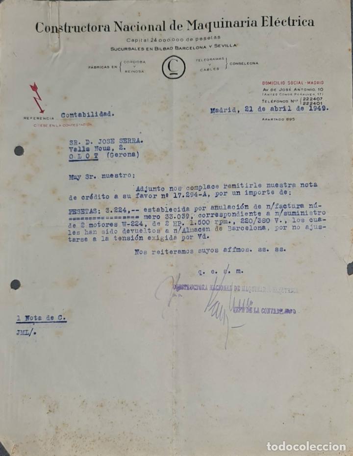 Lettere commerciali: Carta comercial. Constructora Nacional de Maquinaria El&eacute;ctrica. Madrid. Espa&ntilde;a 1949