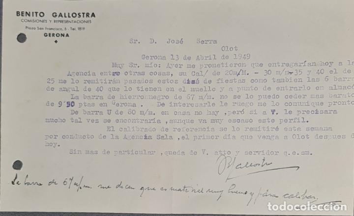 Lettere commerciali: Carta comercial. Benito Gallostra. Comisiones y Representaciones. Gerona. Espa&ntilde;a 1949