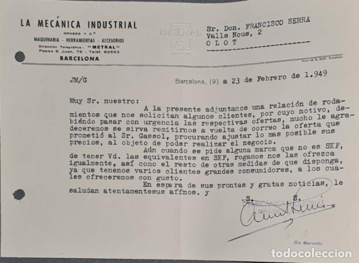 Lettere commerciali: Carta comercial. La Mec&aacute;nica Industrial. Maquinaria- Herramientas-Accesorios. Barcelona 1949
