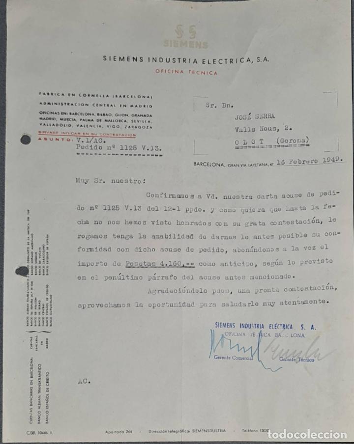 Lettere commerciali: Carta comercial. Siemens Industria El&eacute;ctrica, S.A. Barcelona. Espa&ntilde;a 1949