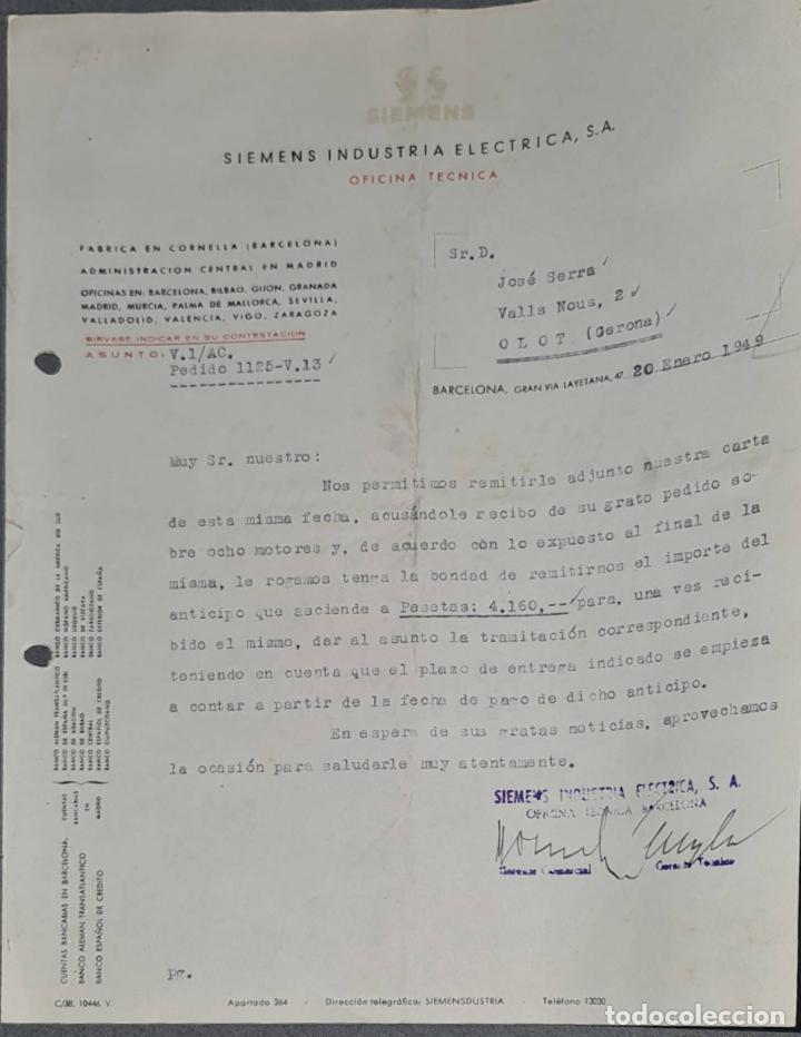 Lettere commerciali: Carta comercial. Siemens Industria El&eacute;ctrica, S.A. Barcelona. Espa&ntilde;a 1949