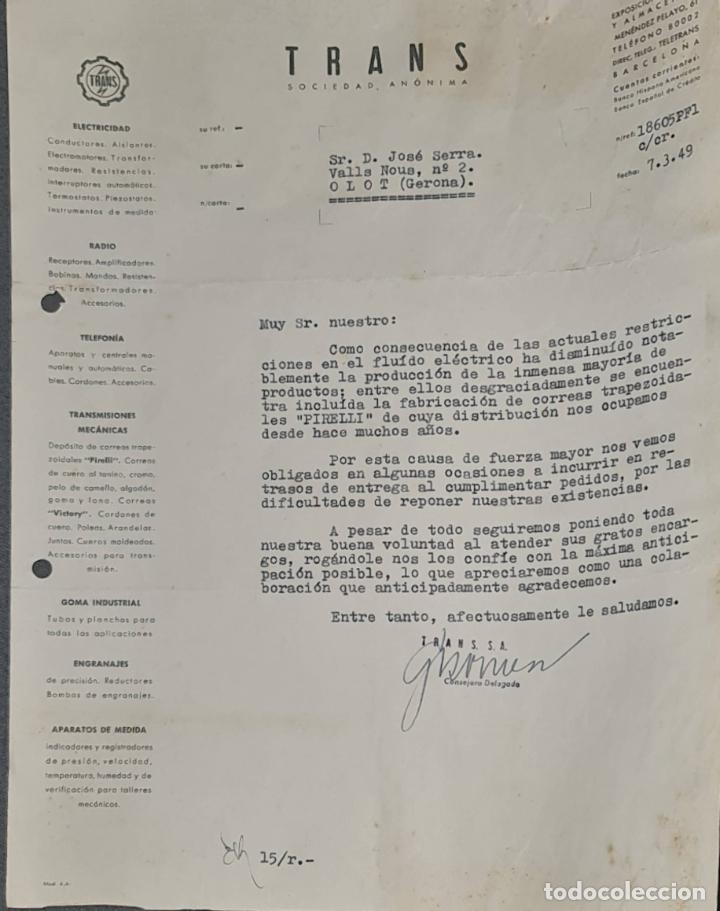 Lettere commerciali: Carta comercial. Trans. S.A. Electricidad-Telefon&iacute;a- Radio. Barcelona. Espa&ntilde;a 1949