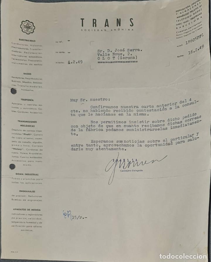 Lettere commerciali: Carta comercial. Trans. S.A. Electricidad-Telefon&iacute;a- Radio. Barcelona. Espa&ntilde;a 1949