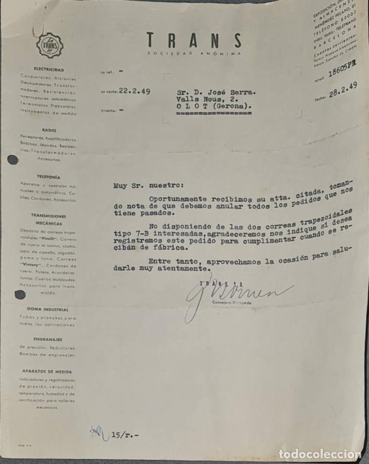 Lettere commerciali: Carta comercial. Trans. S.A. Electricidad-Telefon&iacute;a- Radio. Barcelona. Espa&ntilde;a 1949