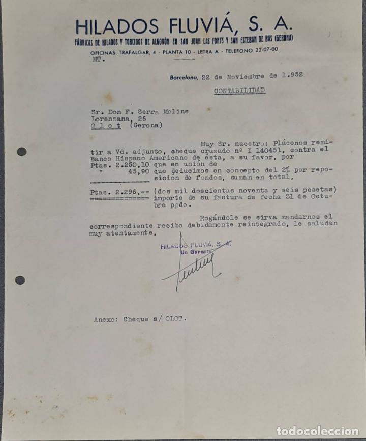 Lettere commerciali: Carta comercial. Hilados Fluvi&aacute; S.A. Barcelona. Espa&ntilde;a 1952