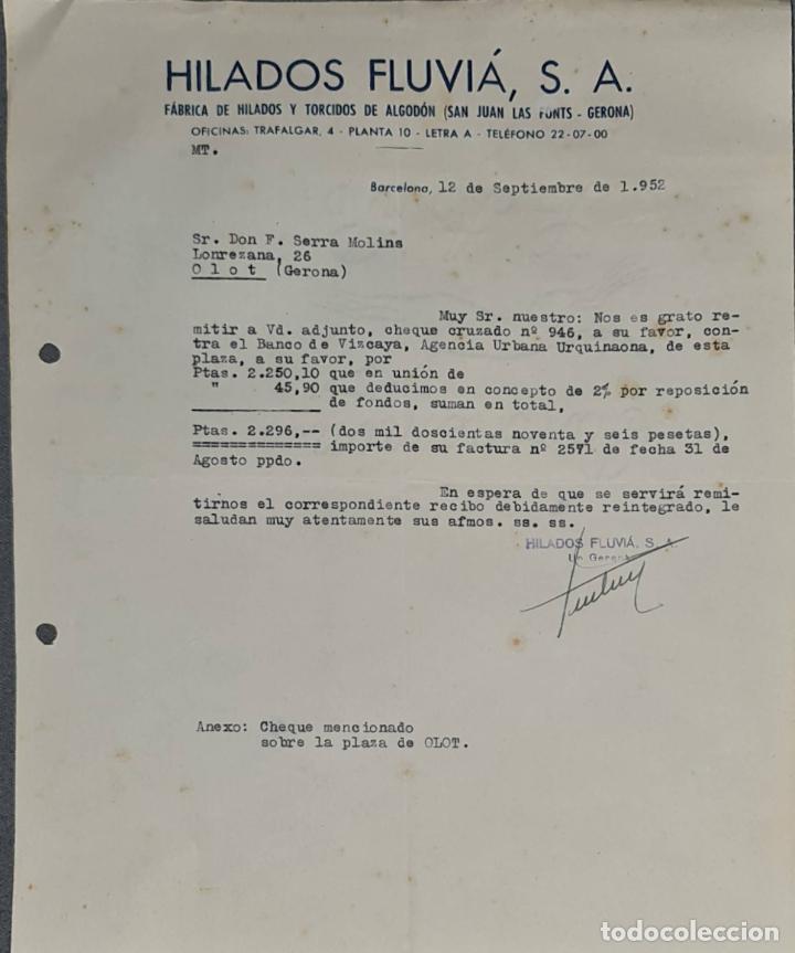 Lettere commerciali: Carta comercial. Hilados Fluvi&aacute; S.A. Barcelona. Espa&ntilde;a 1952