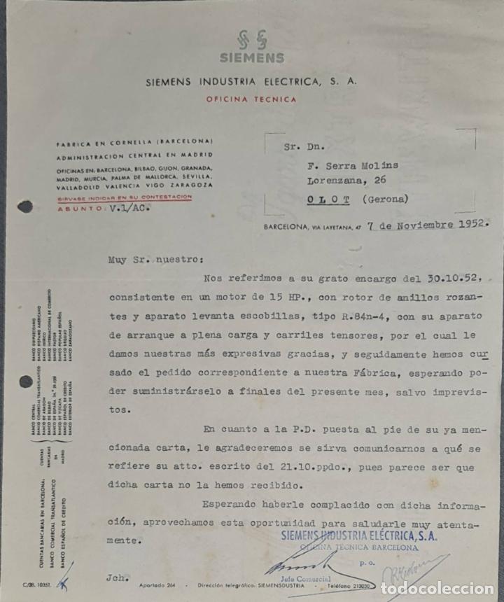 Lettere commerciali: Carta comercial. Siemens Industria El&eacute;ctrica, S.A. Barcelona. Espa&ntilde;a 1952