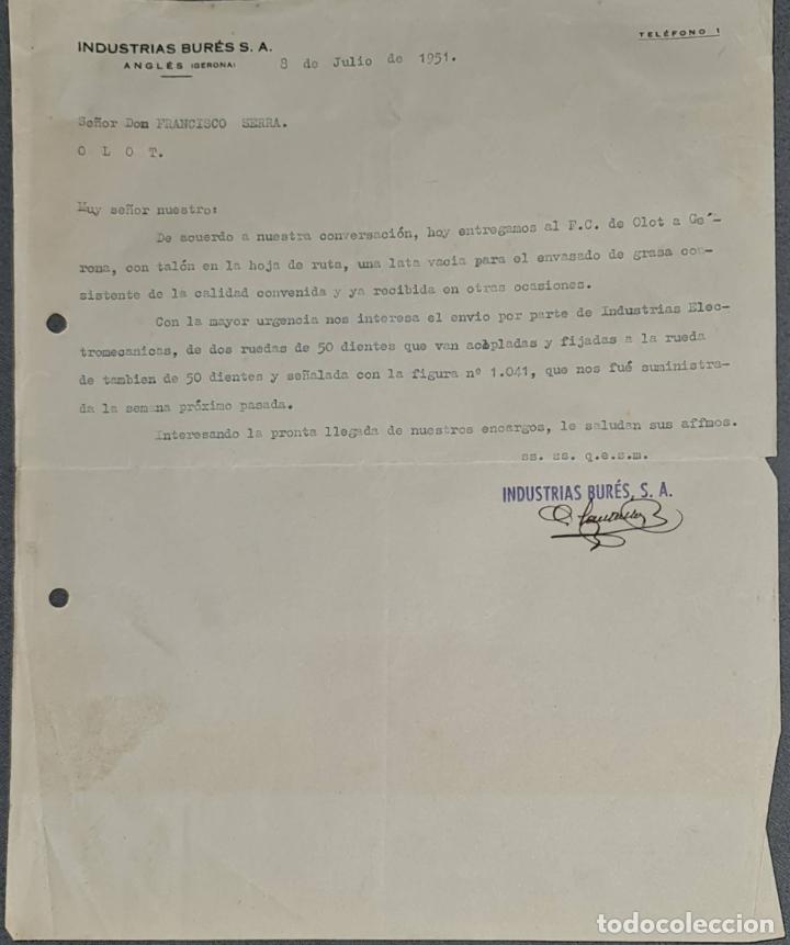 Lettere commerciali: Carta comercial. Industrias Bur&eacute;s S.A. Gerona. Espa&ntilde;a 1951