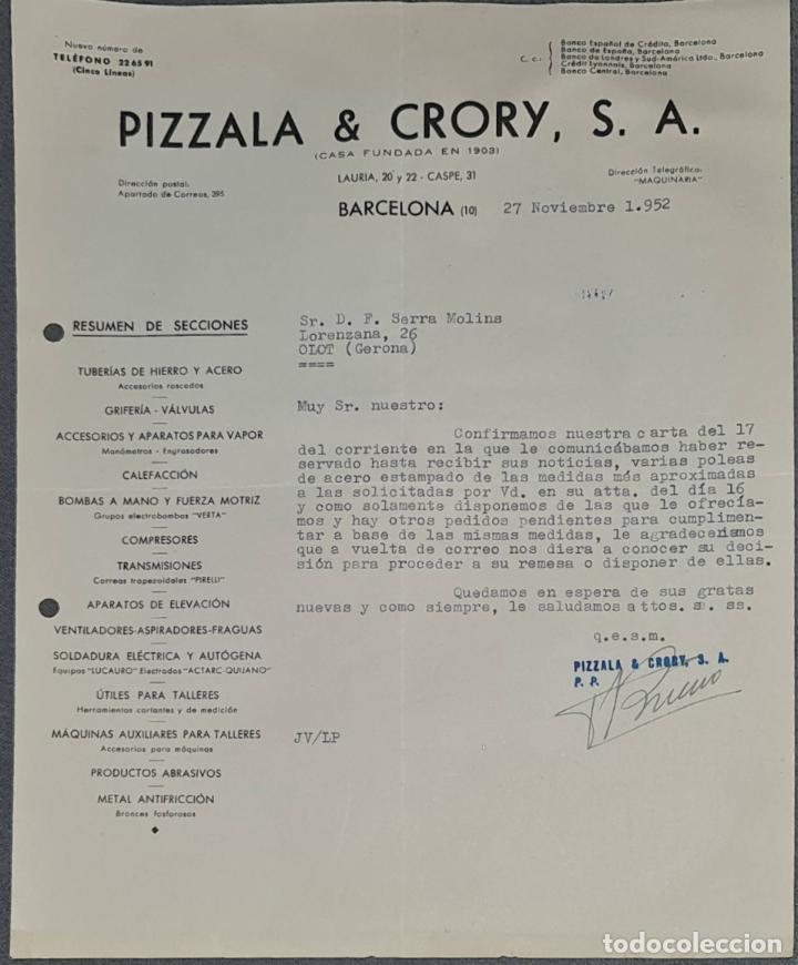 Lettere commerciali: Carta comercial. Pizzala & Crory S.A. Barcelona. Espa&ntilde;a 1952