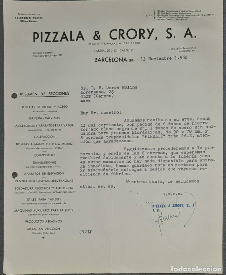 Lettere commerciali: Carta comercial. Pizzala & Crory S.A. Barcelona. Espa&ntilde;a 1952