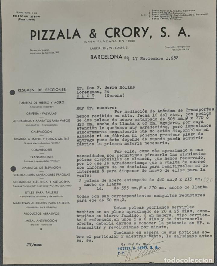 Lettere commerciali: Carta comercial. Pizzala & Crory S.A. Barcelona. Espa&ntilde;a 1952