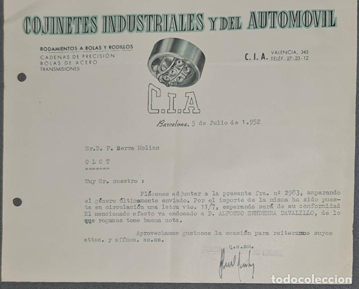 Lettere commerciali: Carta comercial. Cojinetes Industriales y del Autom&oacute;vil. CIA. Barcelona. Espa&ntilde;a 1952