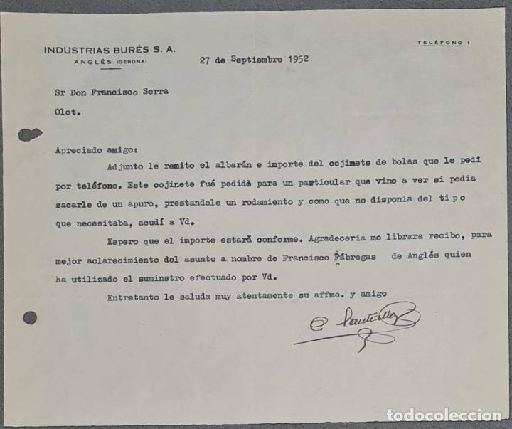 Lettere commerciali: Carta comercial. Industrias Bur&eacute;s S.A. Gerona. Espa&ntilde;a 1952