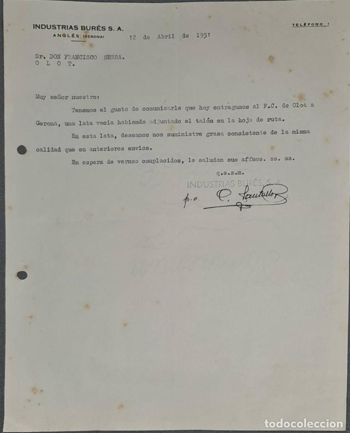Lettere commerciali: Carta comercial. Industrias Bur&eacute;s S.A. Gerona. Espa&ntilde;a 1951