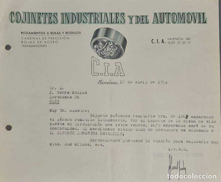 Lettere commerciali: Carta comercial. Cojinetes Industriales y del Autom&oacute;vil. CIA. Barcelona. Espa&ntilde;a 1951