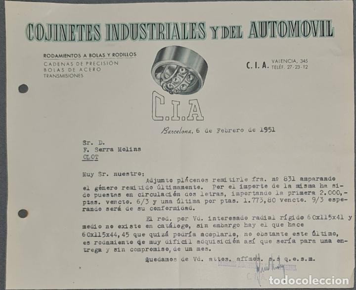 Lettere commerciali: Carta comercial. Cojinetes Industriales y del Autom&oacute;vil. CIA. Barcelona. Espa&ntilde;a 1951