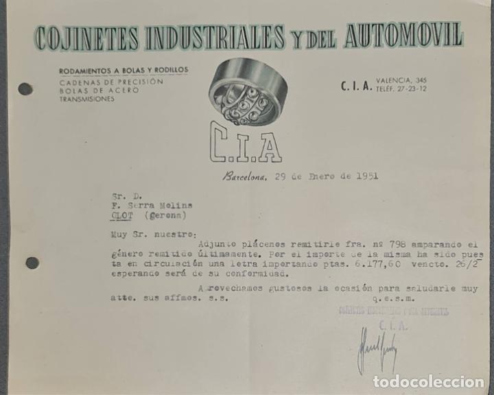 Lettere commerciali: Carta comercial. Cojinetes Industriales y del Autom&oacute;vil. CIA. Barcelona. Espa&ntilde;a 1951
