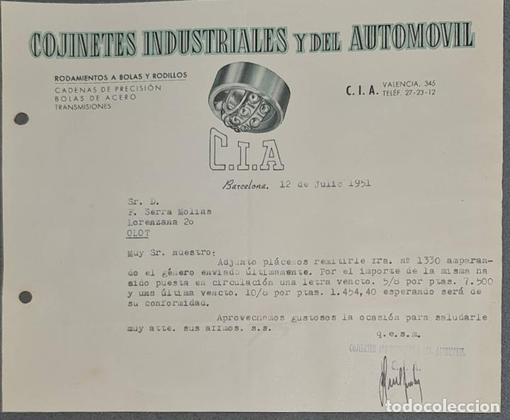 Lettere commerciali: Carta comercial. Cojinetes Industriales y del Autom&oacute;vil. CIA. Barcelona. Espa&ntilde;a 1951