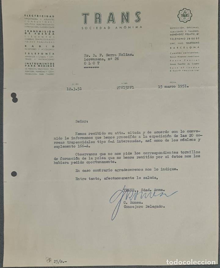 Lettere commerciali: Carta comercial. Trans. S.A. Electricidad-Telefon&iacute;a- Radio. Barcelona. Espa&ntilde;a 1951