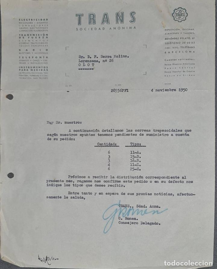 Lettere commerciali: Carta comercial. Trans. S.A. Electricidad-Telefon&iacute;a- Radio. Barcelona. Espa&ntilde;a 1950