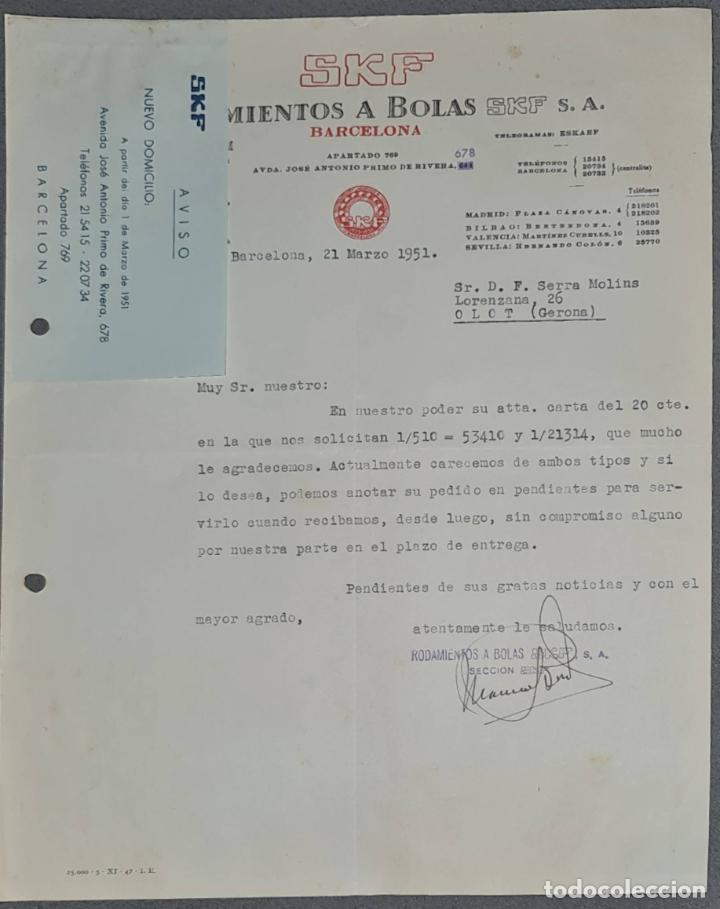 Lettere commerciali: Carta comercial. Rodamientos a Bolas SKF S.A. Barcelona. Espa&ntilde;a 1951