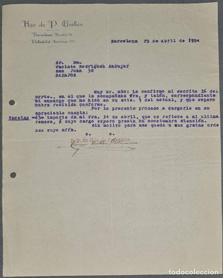 Lettere commerciali: Carta comercial. Hijo de P. Guill&eacute;n. Valladolid. Espa&ntilde;a 1924