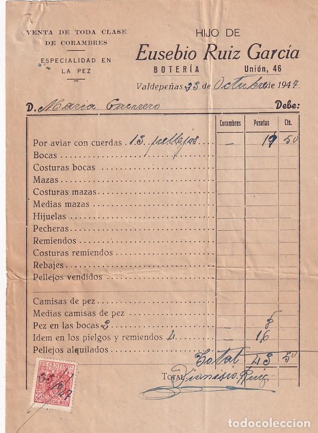 Lettere commerciali: Boteria de HIjo de Felipe Rodriguez G&oacute;mez. Valdepe&ntilde;as. Firma propietario.