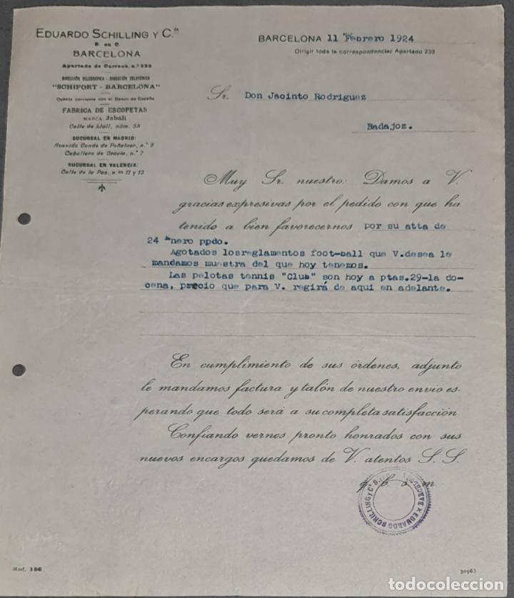 Lettere commerciali: Carta comercial. Eduardo Schilling y C&iacute;a. F&aacute;brica de escopetas. Barcelona. Espa&ntilde;a 1924